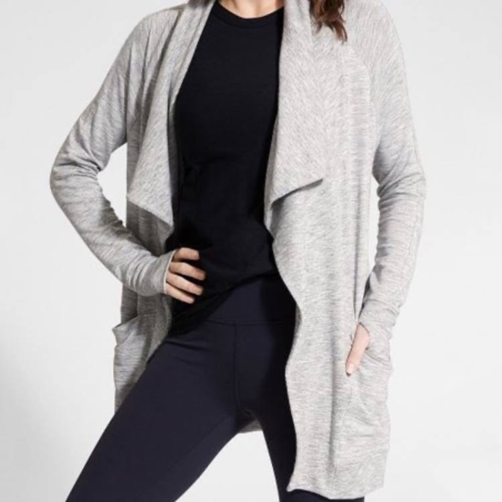 Athleta Light Gray Open-Front Drape Cardigan